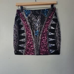 EXPRESS Mini Skirt SZ XS With Silver And Purple Sequins 90'sClub Party Datenight